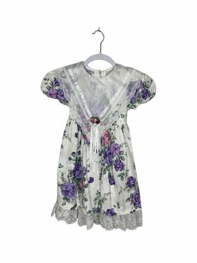 Vintage Brooke Lindsay Girls Floral Dress Lace Cottagecore Prairie Size 6 USA